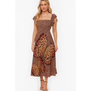 Vintage Butterfly Leopard Midi Dress