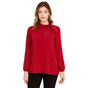 Pearl Embellished Bow Toe Top Reddish Meron