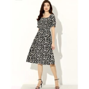 Midnight Blossom Midi Dress