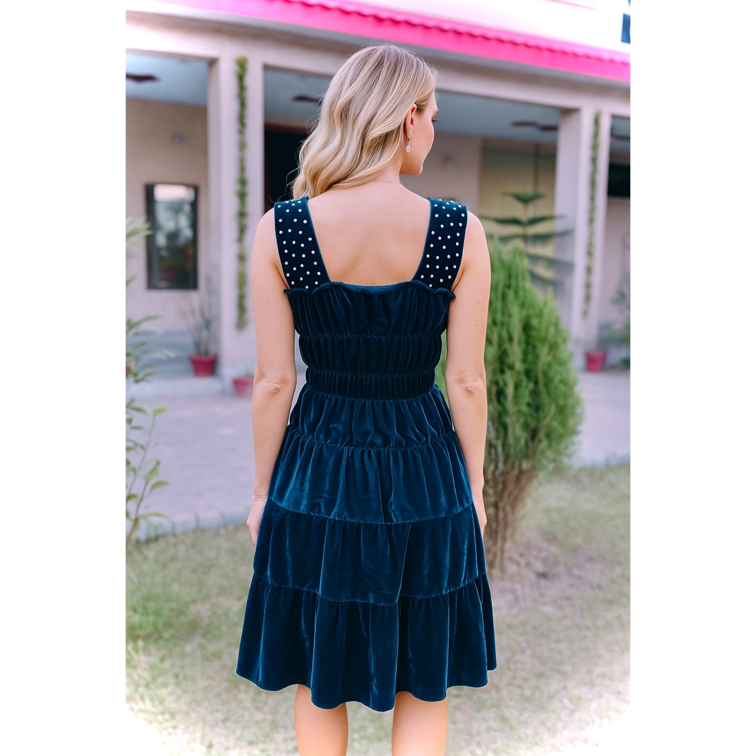 Teal Twilight Velvet Dress - Image 6