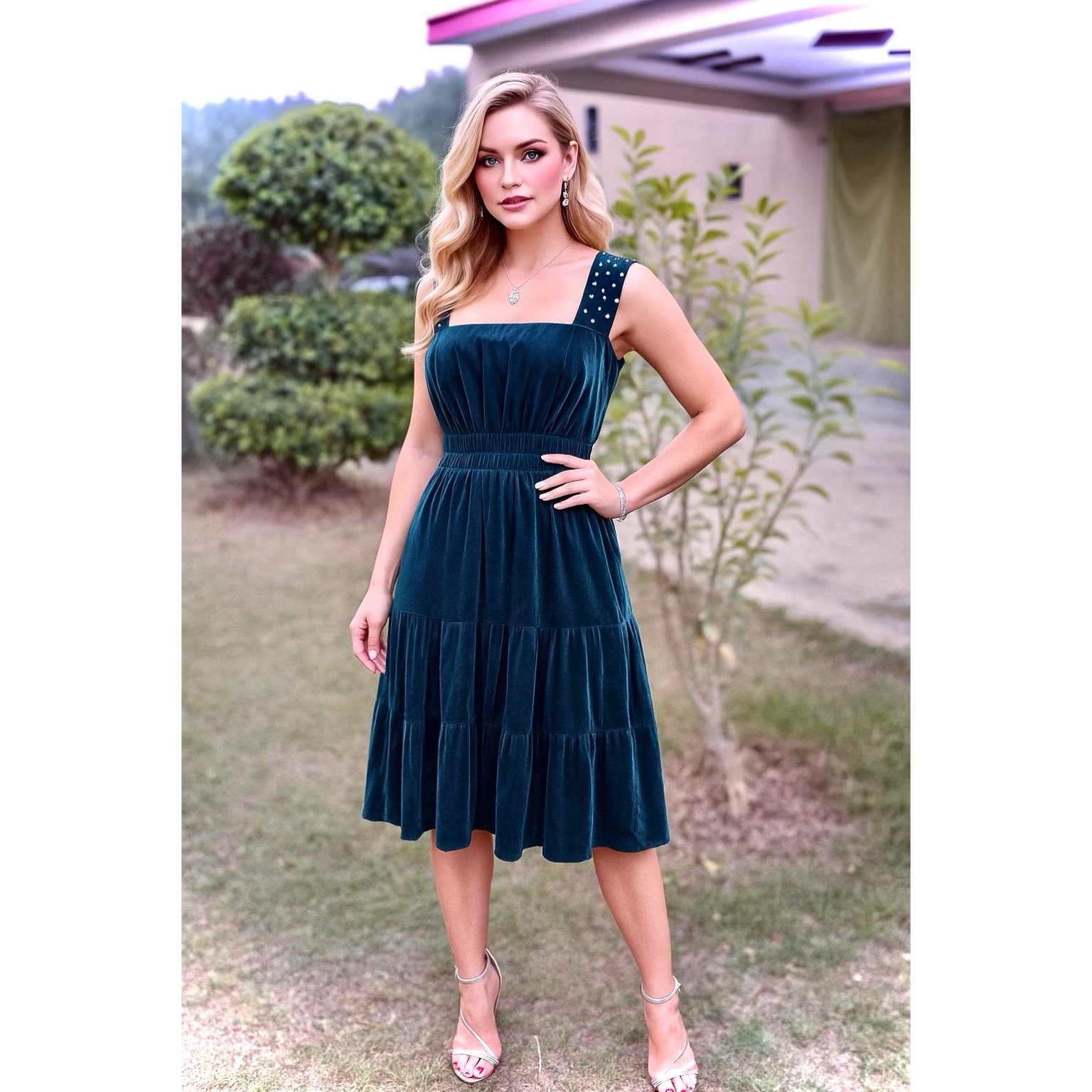 Teal Twilight Velvet Dress