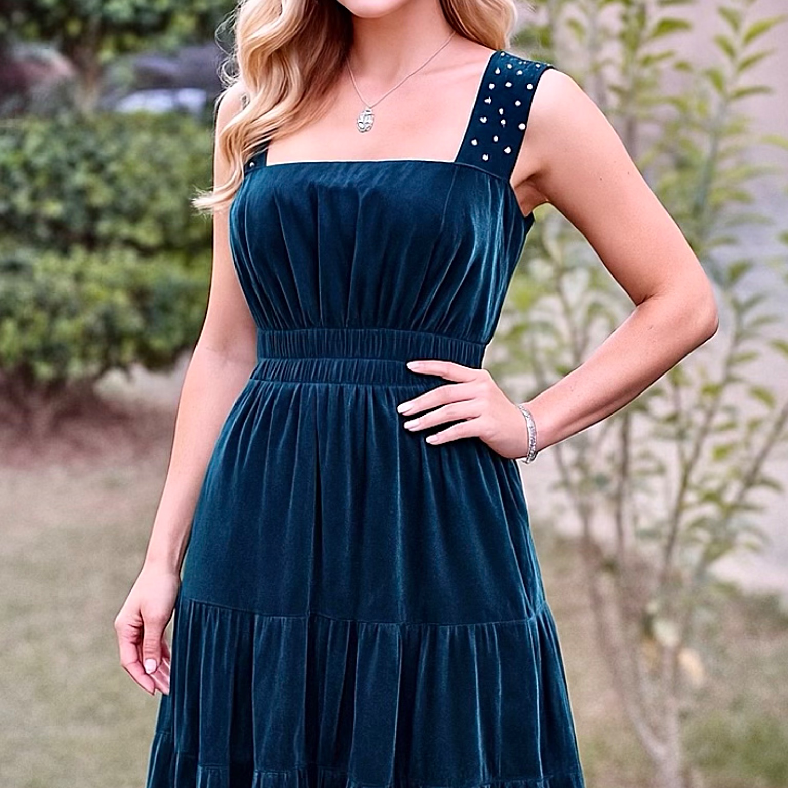 Teal Twilight Velvet Dress - Image 5